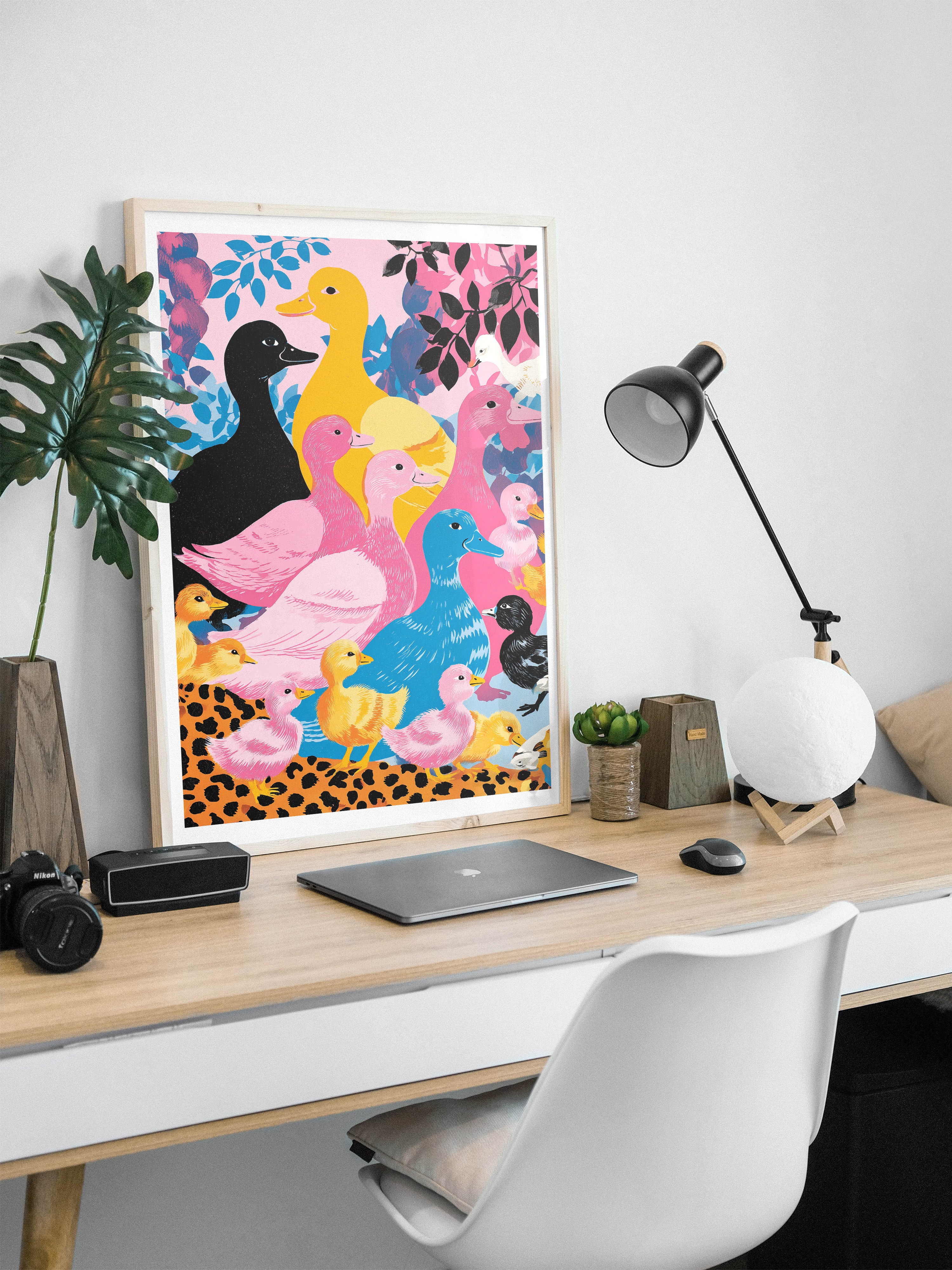 Colorful Duck Parade Poster | Whimsical Animal Art Print