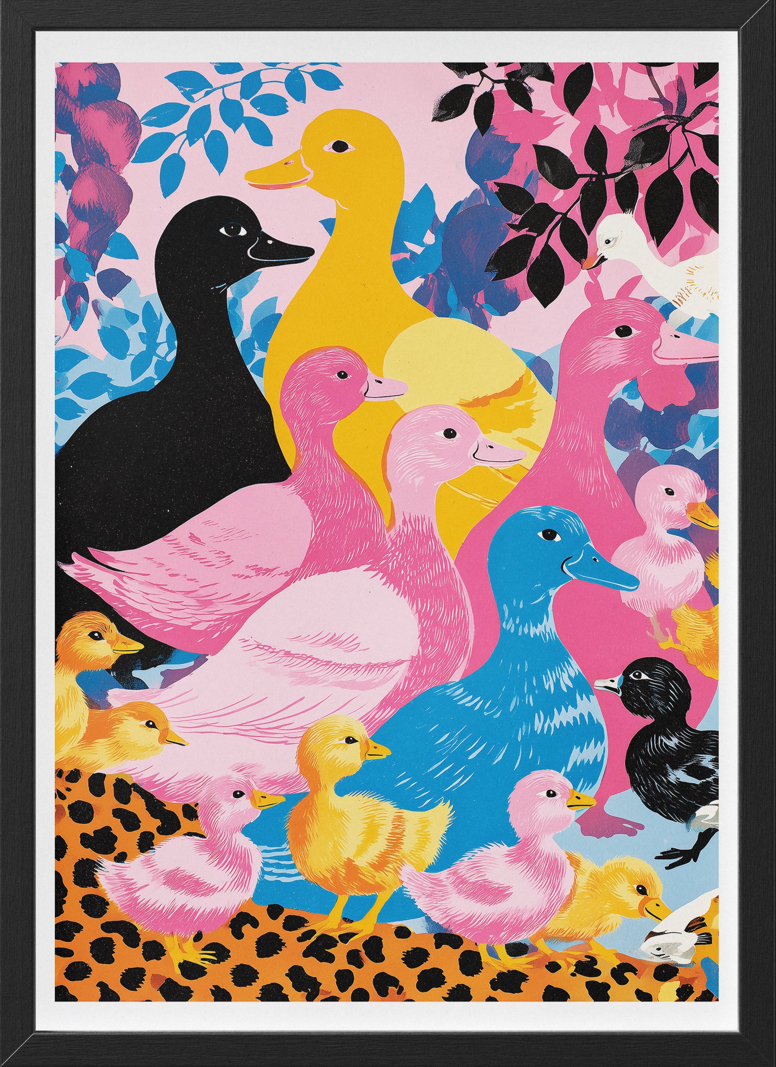 Colorful Duck Parade Poster | Whimsical Animal Art Print