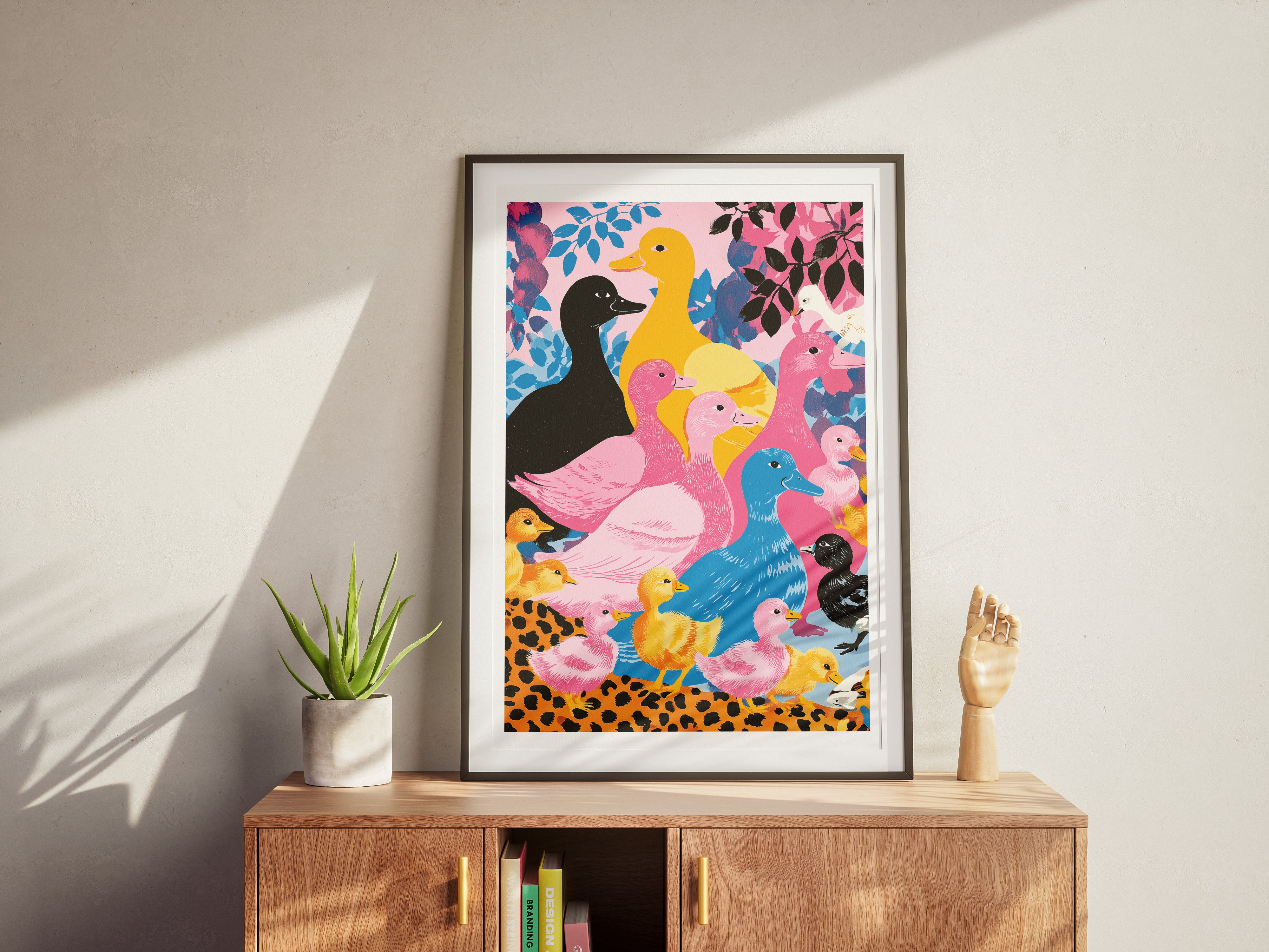 Colorful Duck Parade Poster | Whimsical Animal Art Print