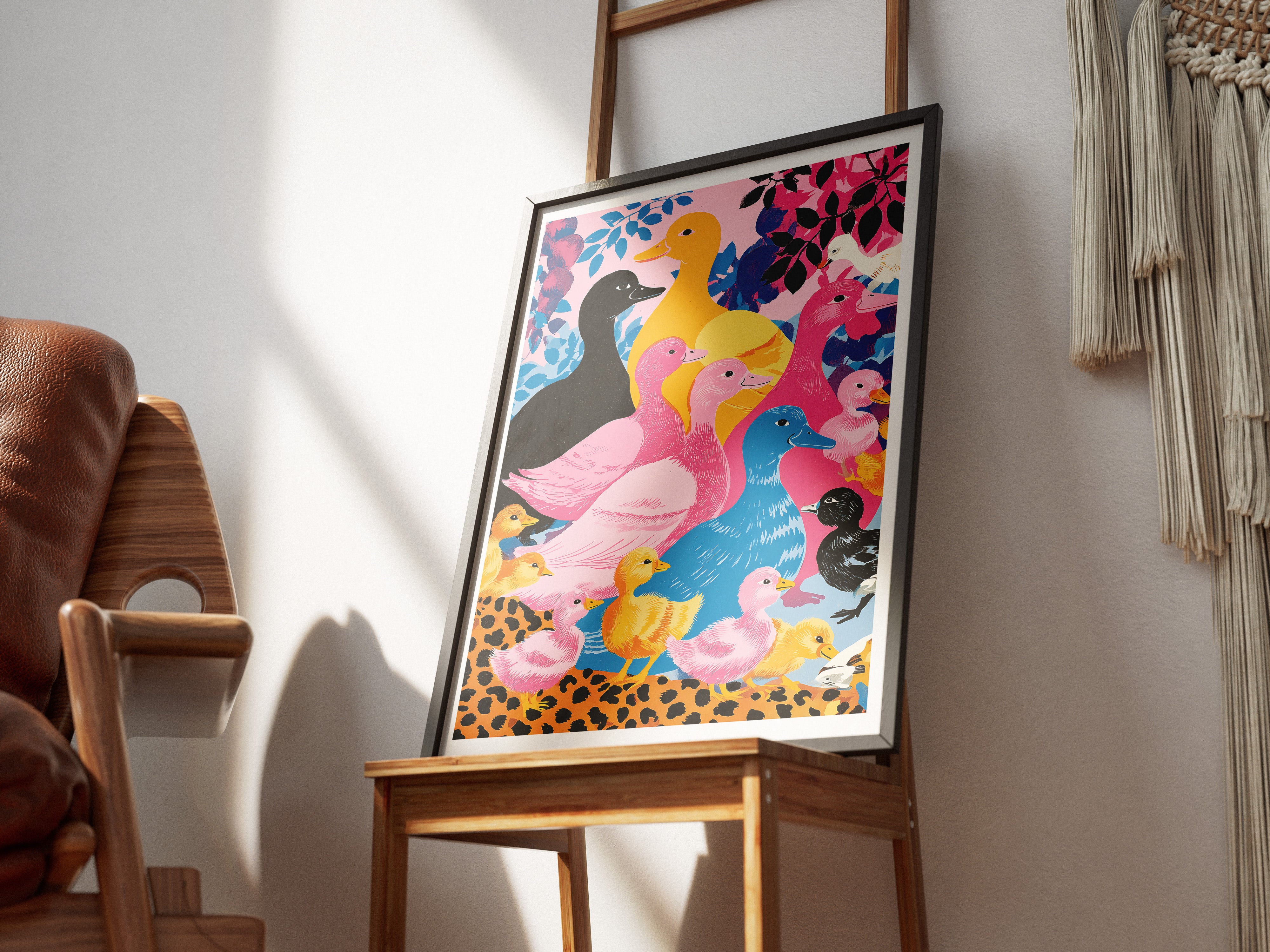 Colorful Duck Parade Poster | Whimsical Animal Art Print