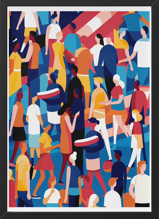 Abstract Crowd Poster | Vibrant Flat Illustration for Maximalist Wall Decor