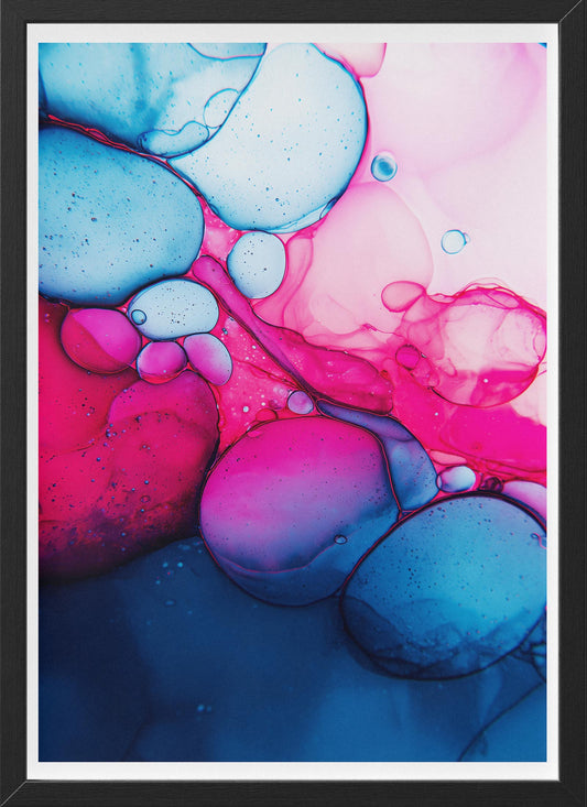 Pink and Blue Fluid Art Poster | Abstract Bubble Texture Wall Print in Bold Colors