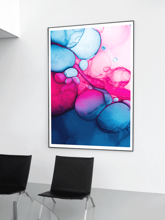 Pink and Blue Fluid Art Poster | Abstract Bubble Texture Wall Print in Bold Colors