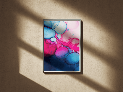 Pink and Blue Fluid Art Poster | Abstract Bubble Texture Wall Print in Bold Colors