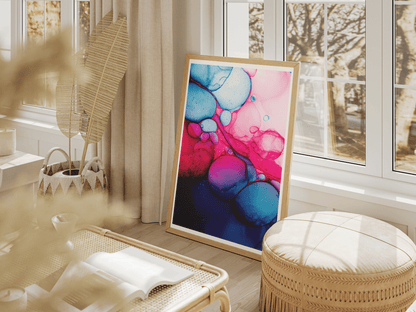 Pink and Blue Fluid Art Poster | Abstract Bubble Texture Wall Print in Bold Colors