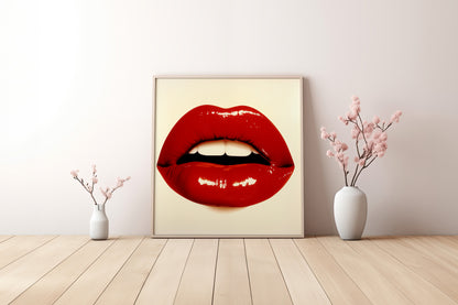Glossy Red Lips Poster | Pop Art Style Fashion Wall Art