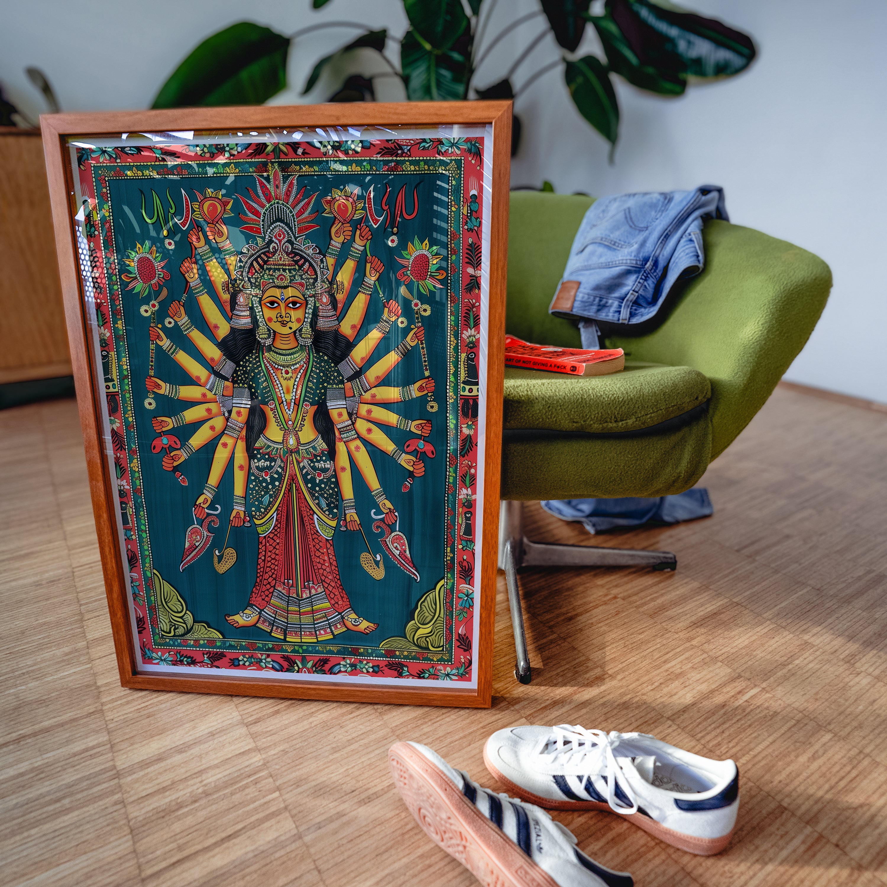 Goddess Durga Wall Art | Traditional Indian Folk Poster with Vibrant Spiritual Detail