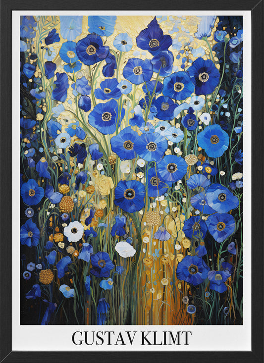 Gustav Klimt Blue Flower Poster | Botanical Wall Art Print