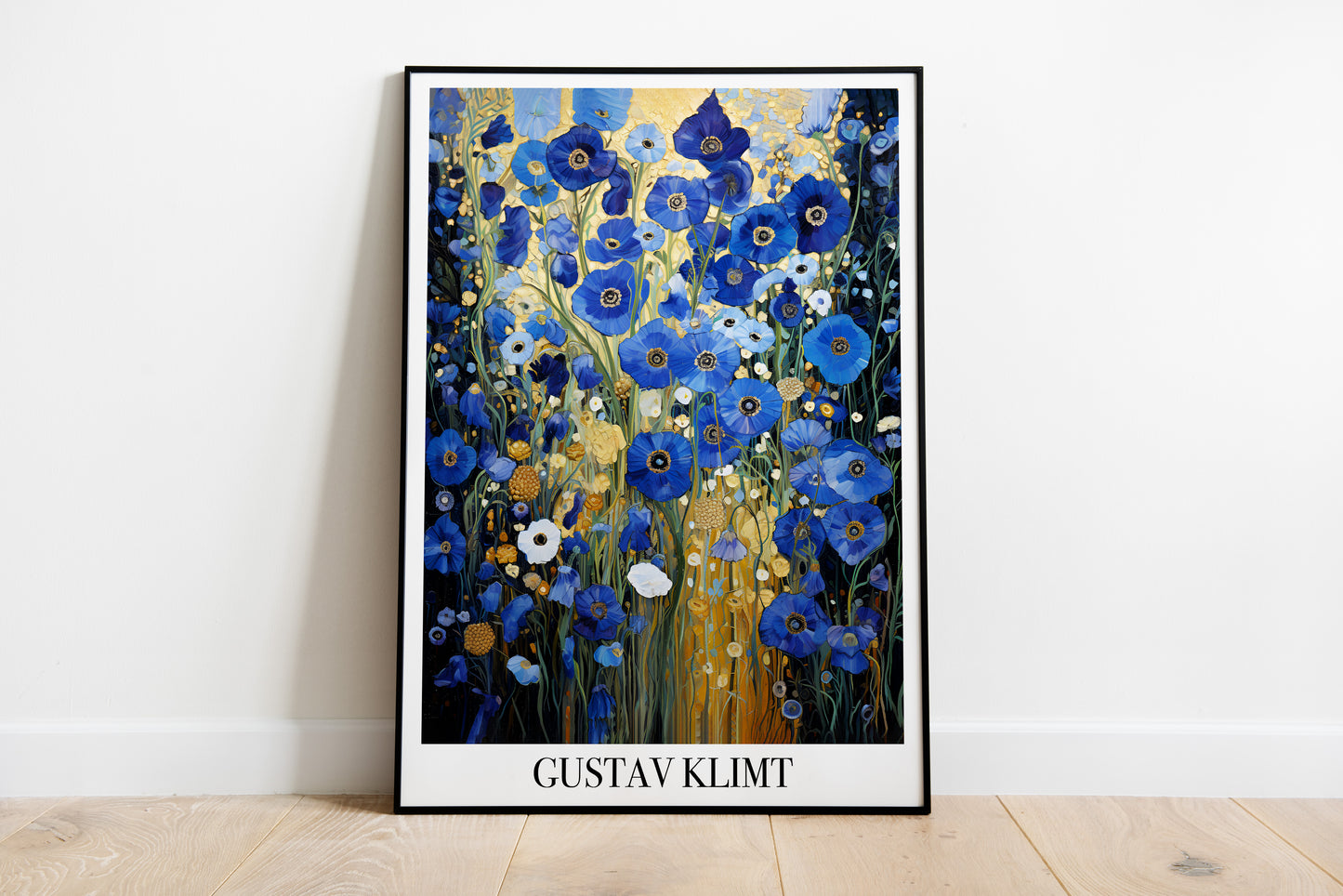 Gustav Klimt Blue Flower Poster | Botanical Wall Art Print
