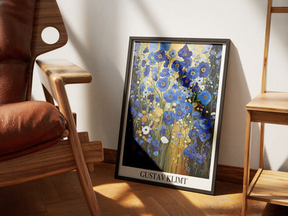 Gustav Klimt Blue Flower Poster | Botanical Wall Art Print