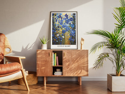 Gustav Klimt Blue Flower Poster | Botanical Wall Art Print
