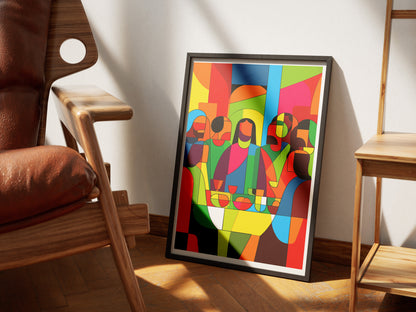 Modern Abstract Last Supper Poster | Colorful Cubist Christian Wall Art Print