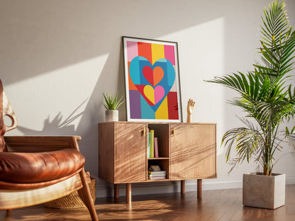 Colorful Geometric Heart Poster | Modern Graphic Wall Art Print