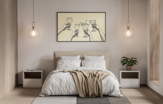 Minimalist Cheers Poster | Hand Drawn Cocktail & Wine Line Art