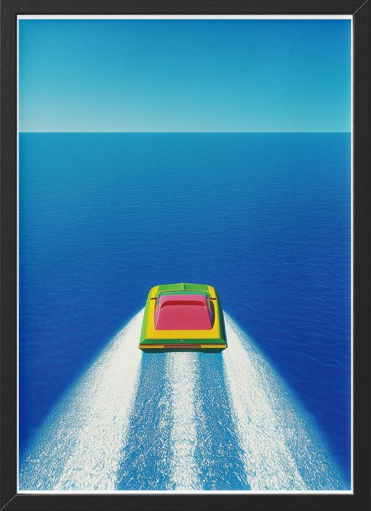 Minimalist Speedboat Poster | Isometric Ocean Illustration Wall Art