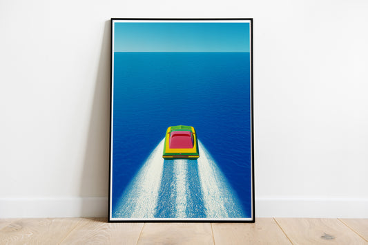 Minimalist Speedboat Poster | Isometric Ocean Illustration Wall Art