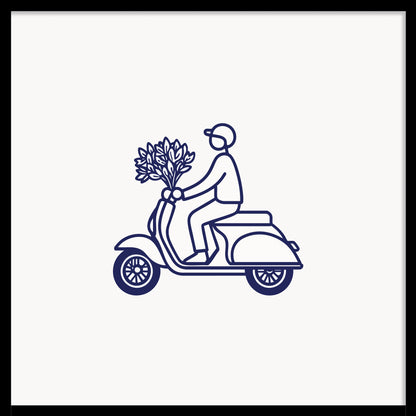 Minimalist Vespa Line Art Poster | Scooter with Flowers Wall Decor