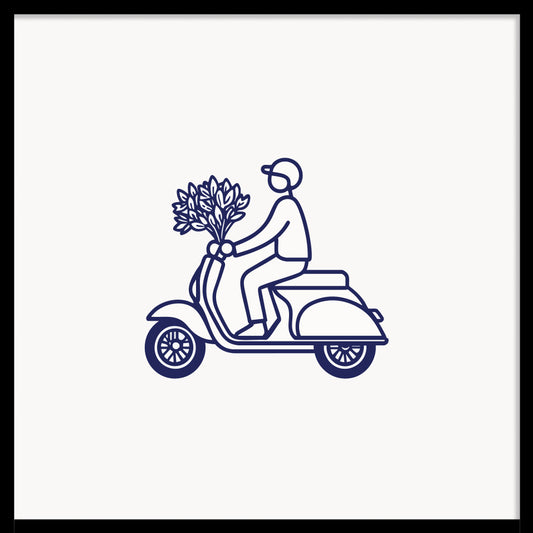 Minimalist Vespa Line Art Poster | Scooter with Flowers Wall Decor