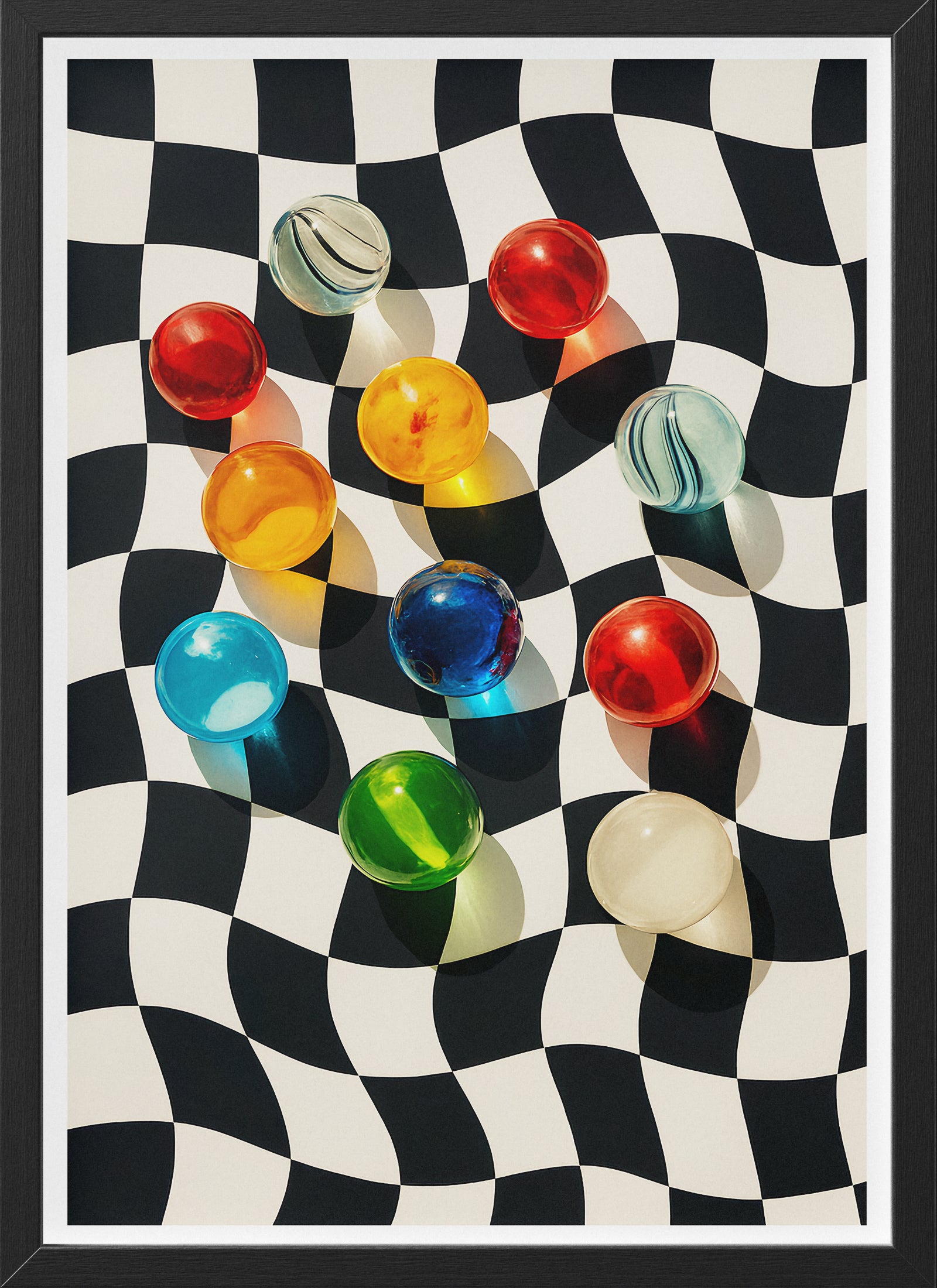 Colorful Marbles on Optical Illusion Poster | Retro Vibe Wall Art Print