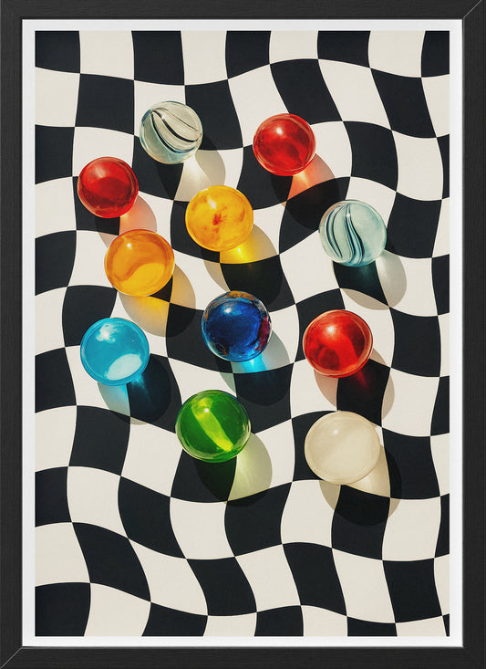 Colorful Marbles on Optical Illusion Poster | Retro Vibe Wall Art Print