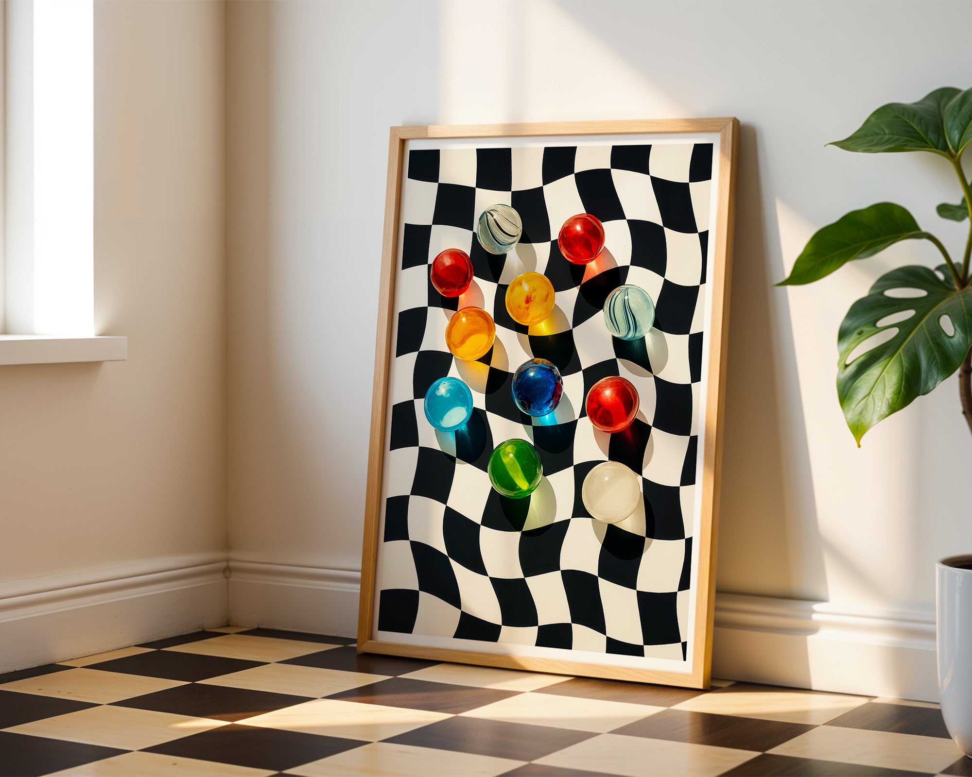 Colorful Marbles on Optical Illusion Poster | Retro Vibe Wall Art Print