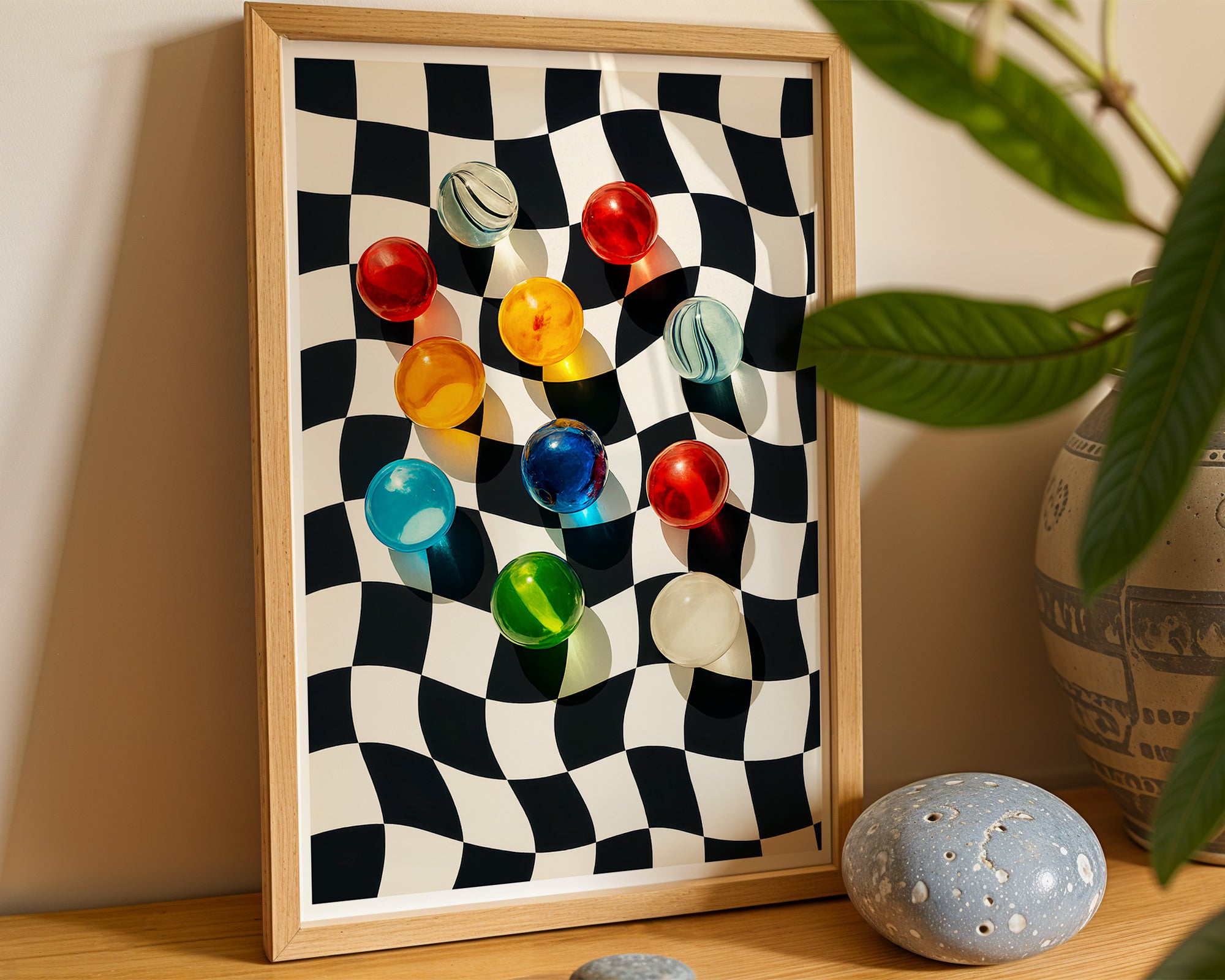 Colorful Marbles on Optical Illusion Poster | Retro Vibe Wall Art Print