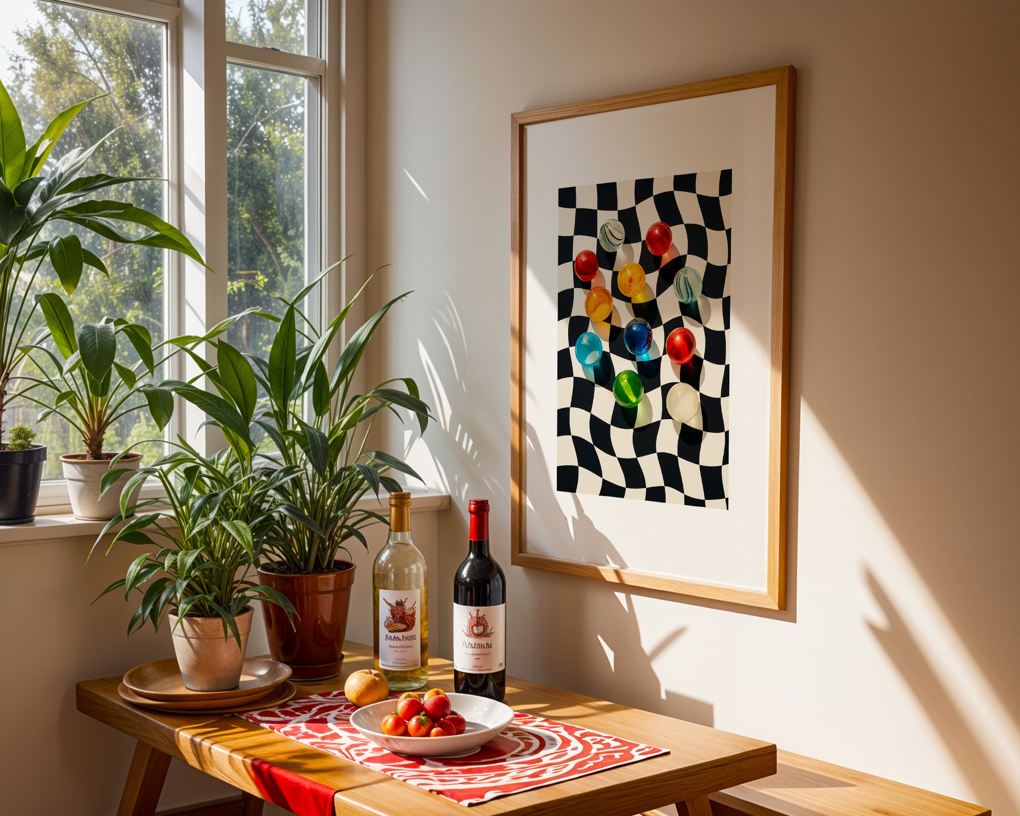 Colorful Marbles on Optical Illusion Poster | Retro Vibe Wall Art Print