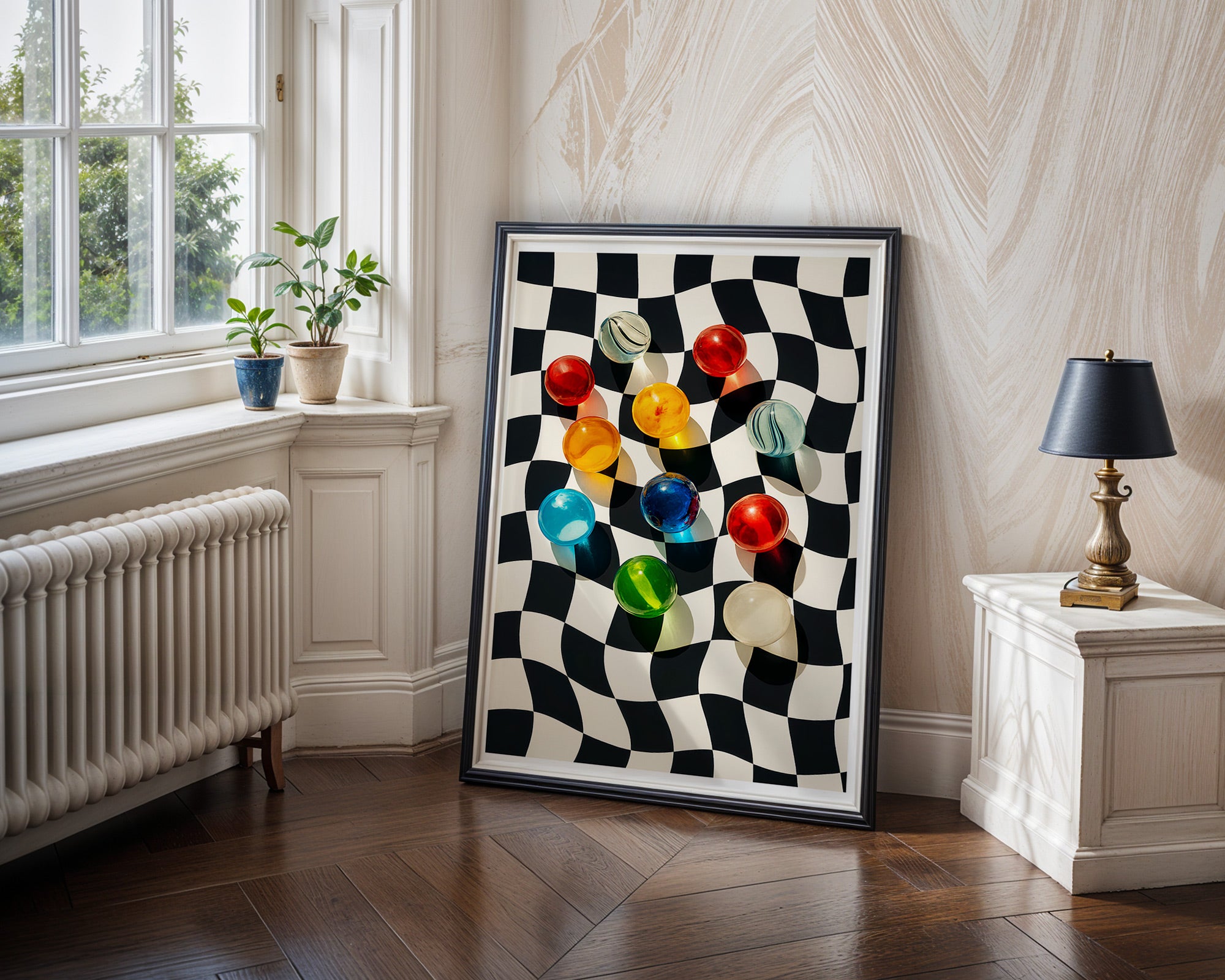 Colorful Marbles on Optical Illusion Poster | Retro Vibe Wall Art Print