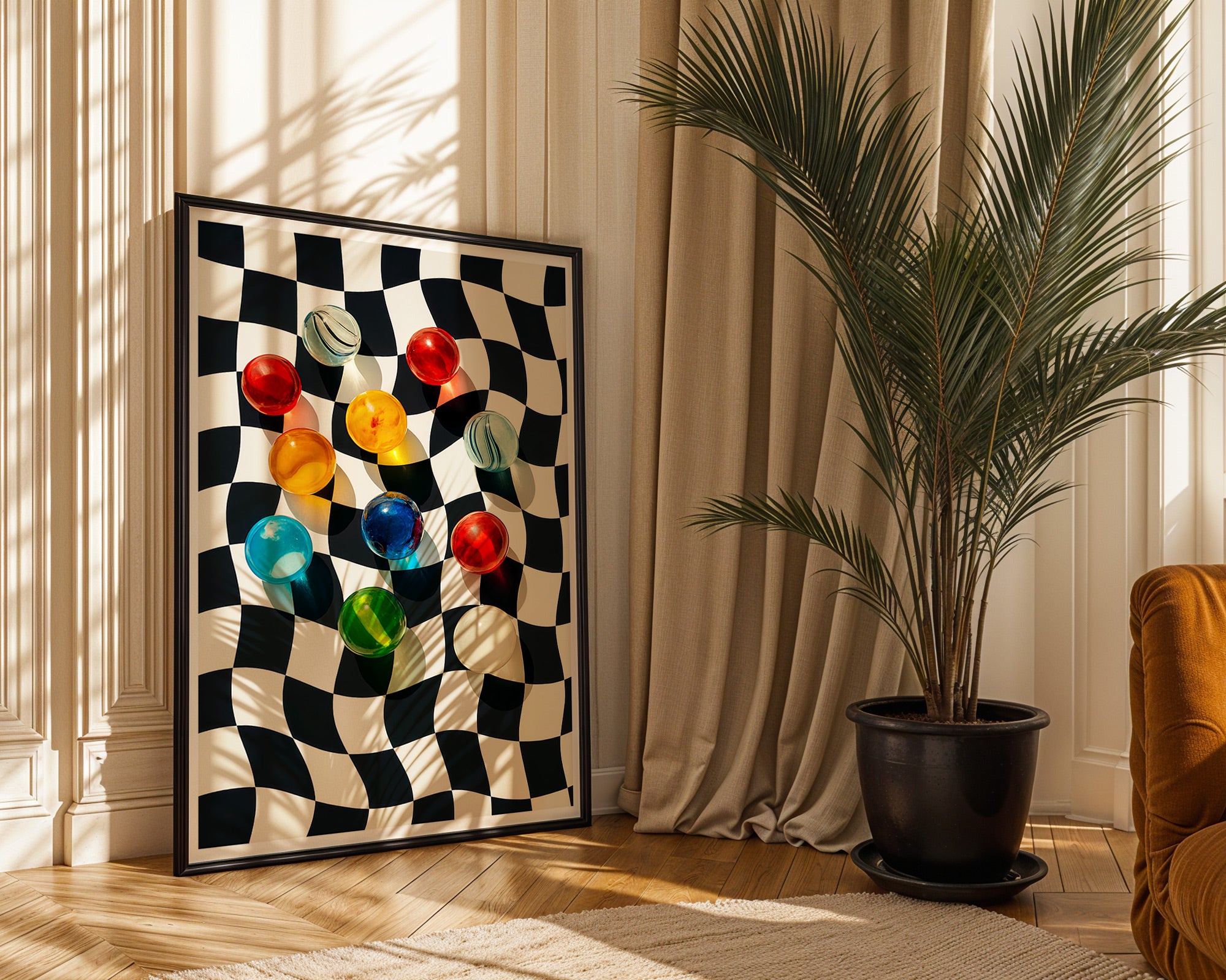 Colorful Marbles on Optical Illusion Poster | Retro Vibe Wall Art Print