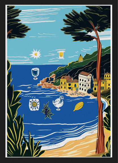Portofino Coastal Botanical Poster | Italian Summer Seaside Wall Art