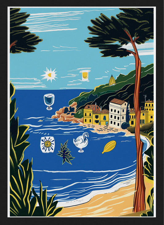 Portofino Coastal Botanical Poster | Italian Summer Seaside Wall Art