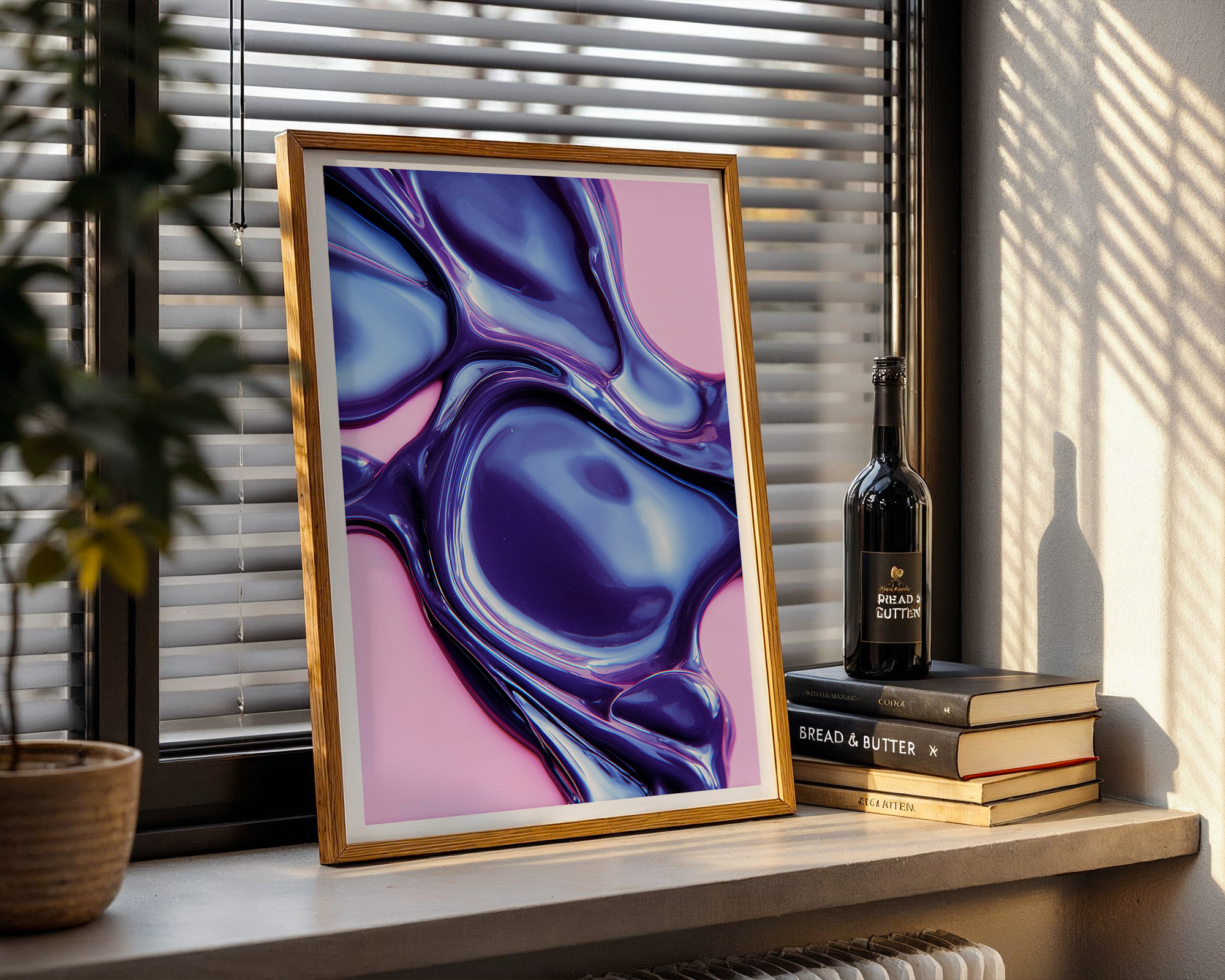 Liquid Gloss Abstract Poster | Iridescent Blue and Pink Modern Art Print