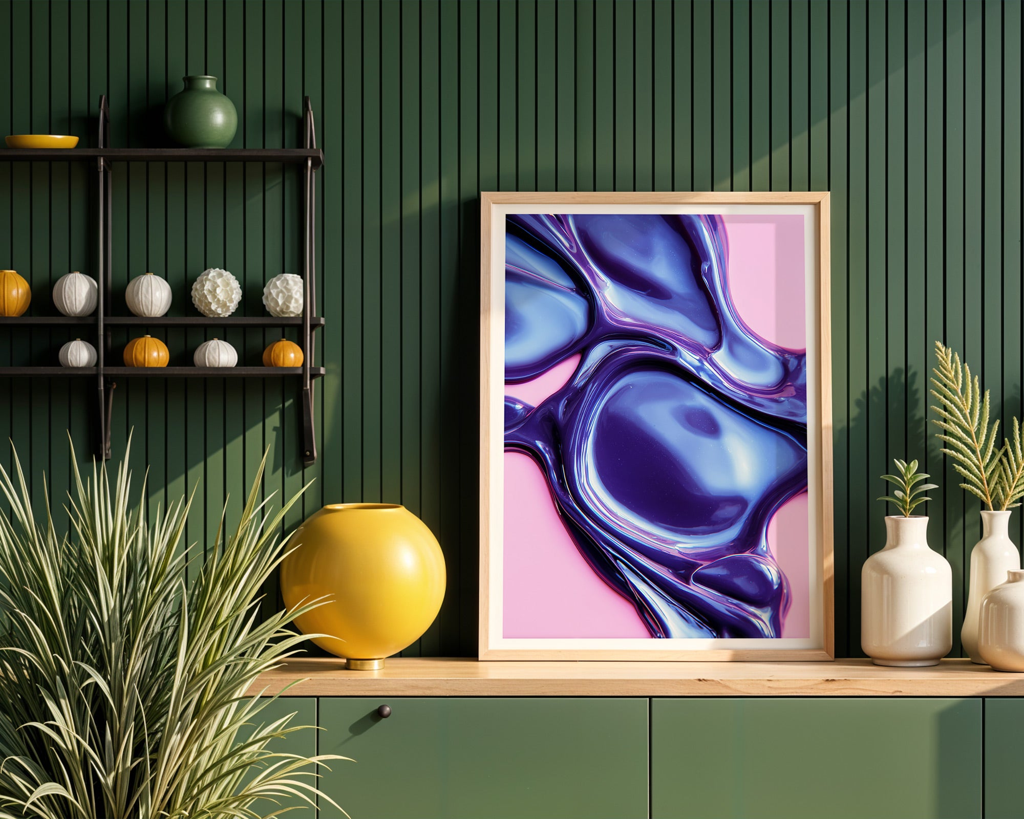 Liquid Gloss Abstract Poster | Iridescent Blue and Pink Modern Art Print