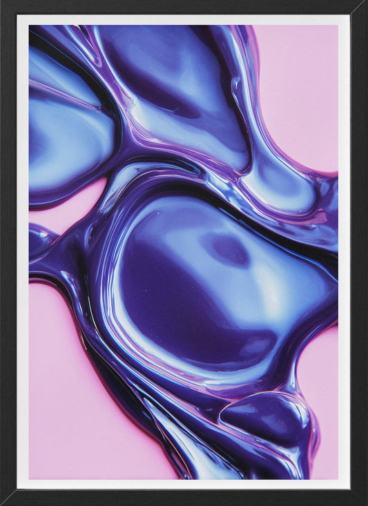 Liquid Gloss Abstract Poster | Iridescent Blue and Pink Modern Art Print