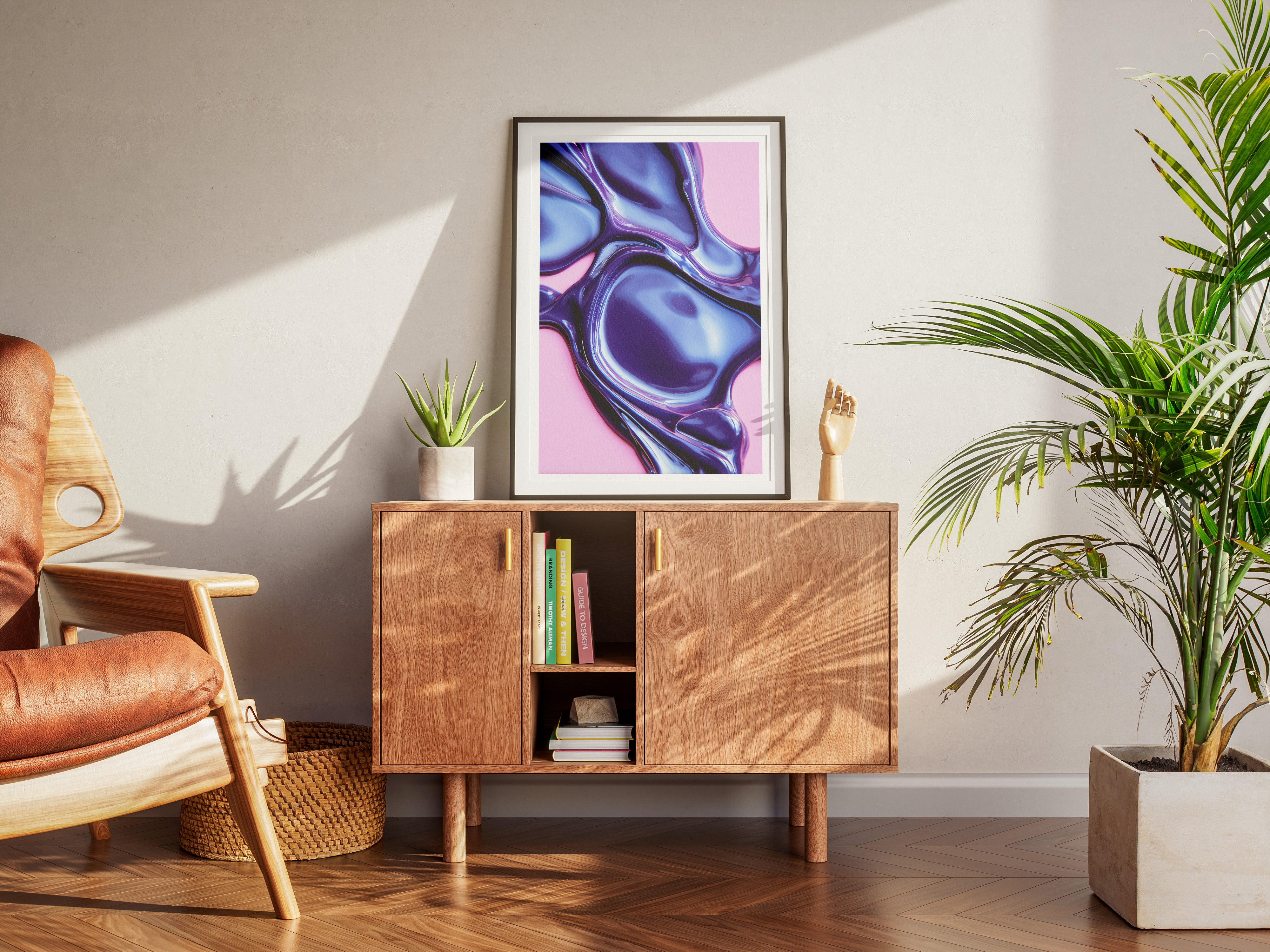 Liquid Gloss Abstract Poster | Iridescent Blue and Pink Modern Art Print