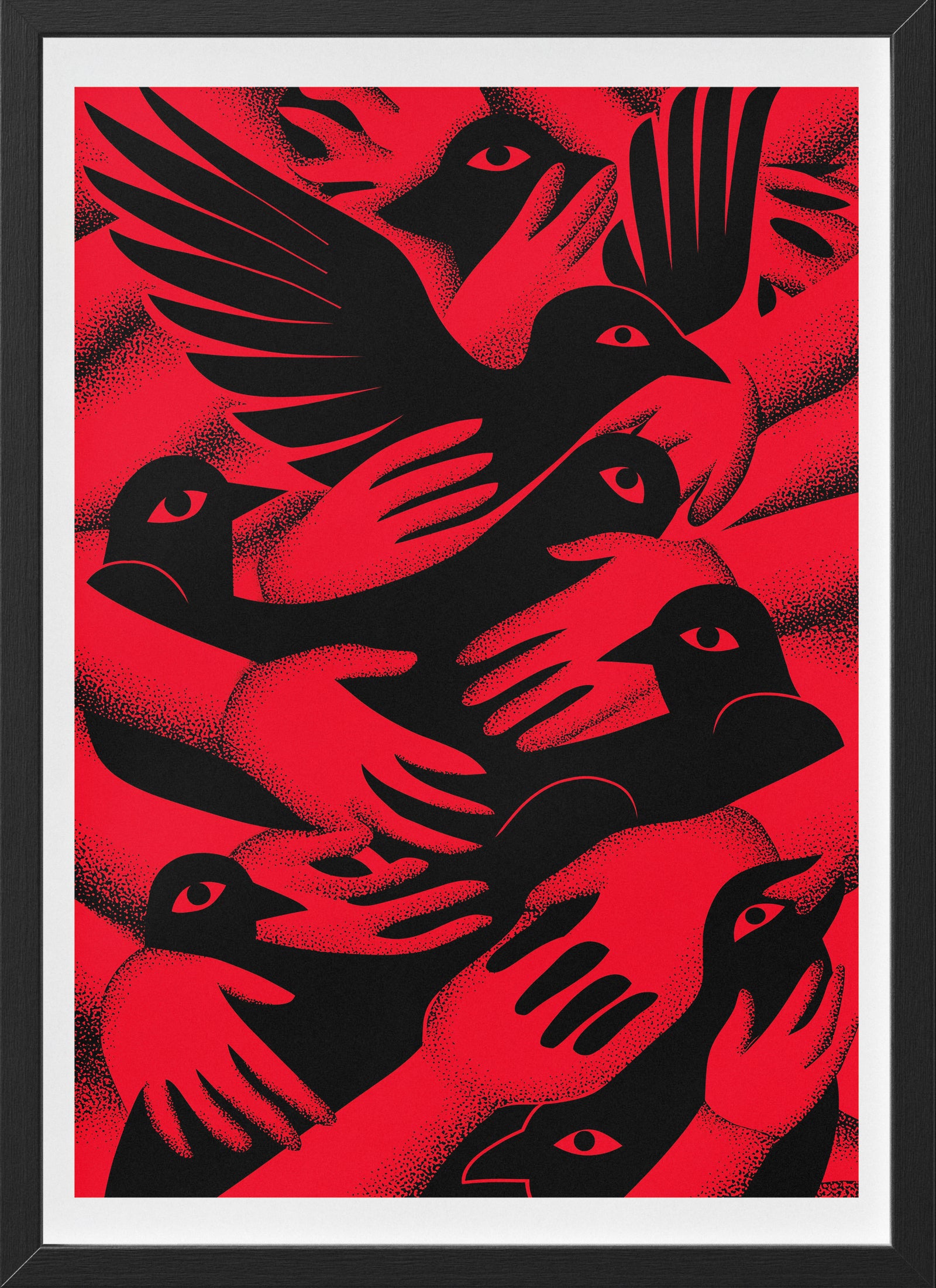 Bold Red and Black Minimalist Poster | Graphic Bird and Hand Modern Statement Art