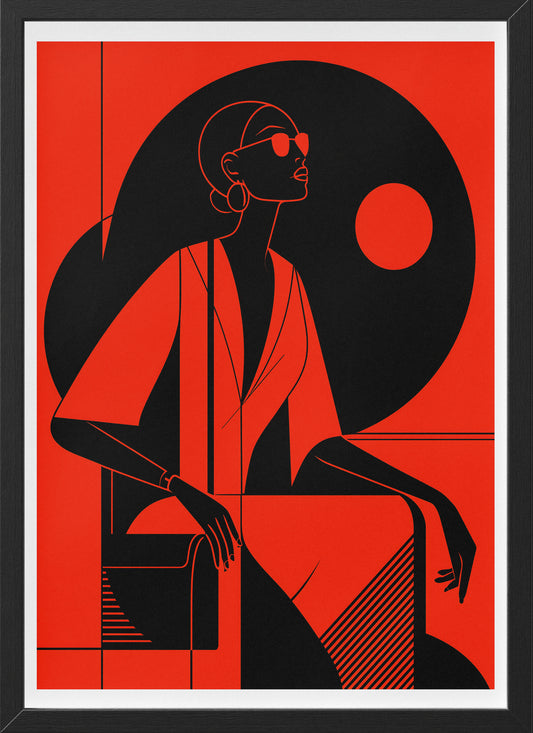 Bold Minimalist Woman Poster | Red & Black Geometric Modern Art Print