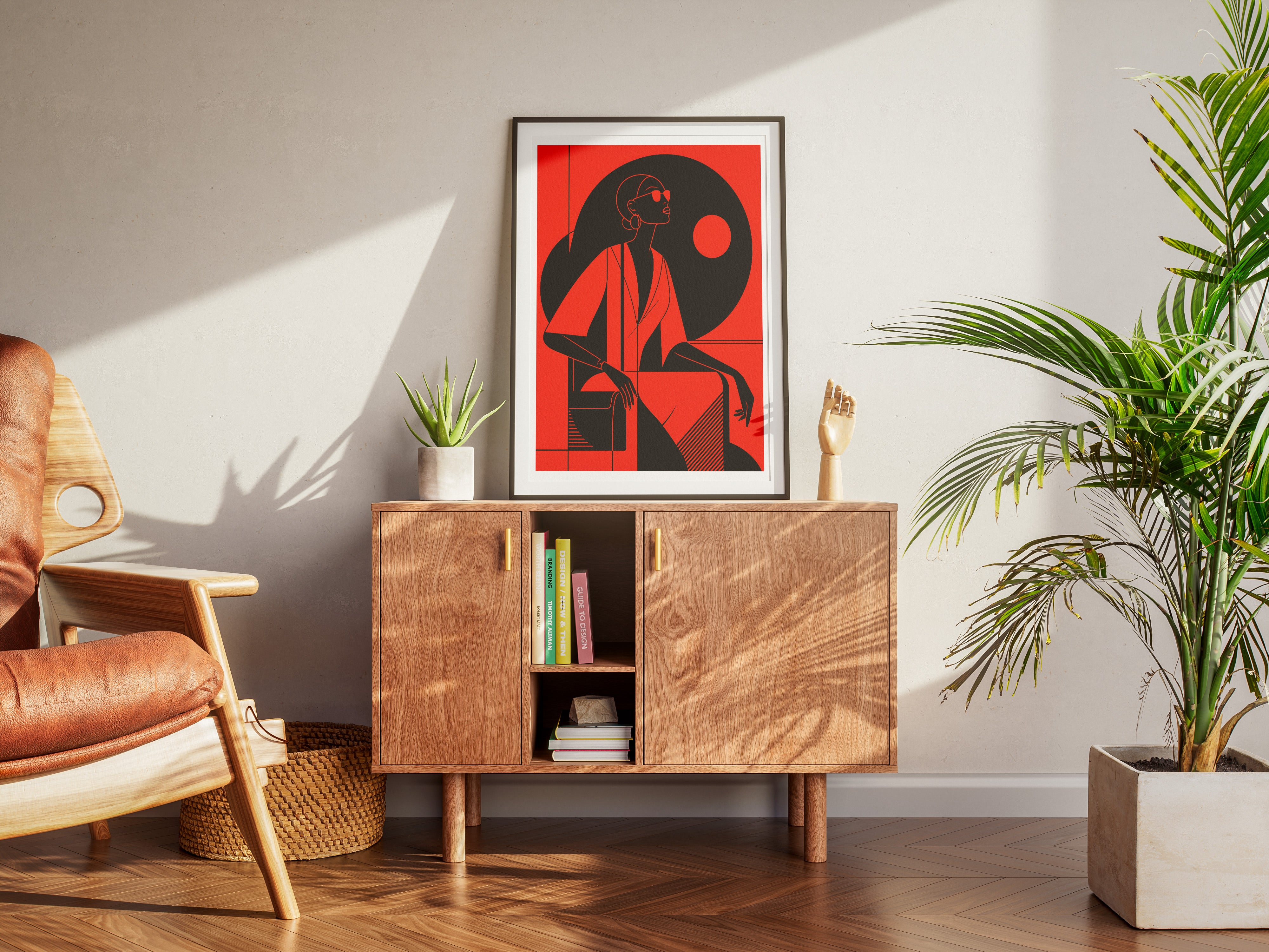 Bold Minimalist Woman Poster | Red & Black Geometric Modern Art Print