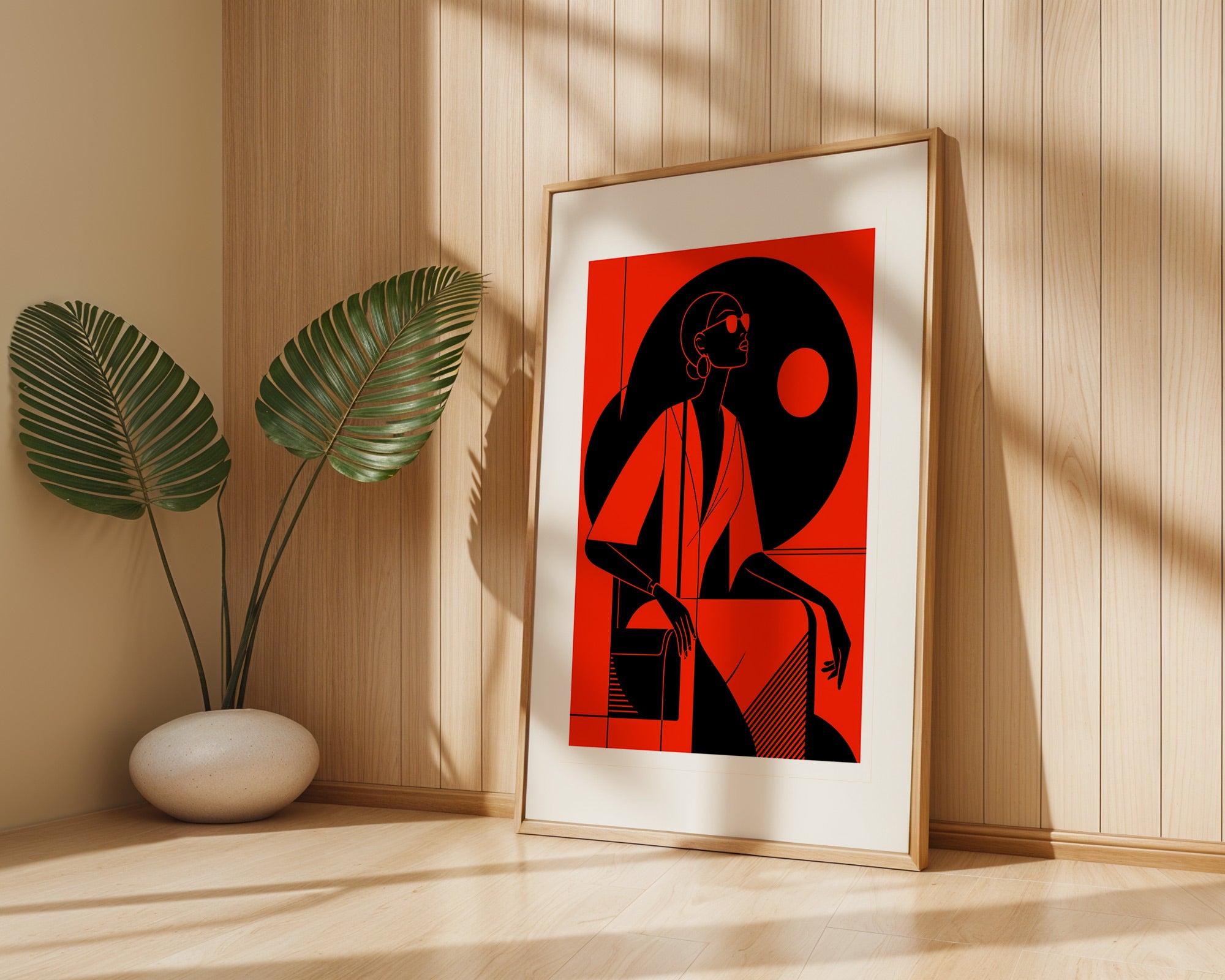 Bold Minimalist Woman Poster | Red & Black Geometric Modern Art Print