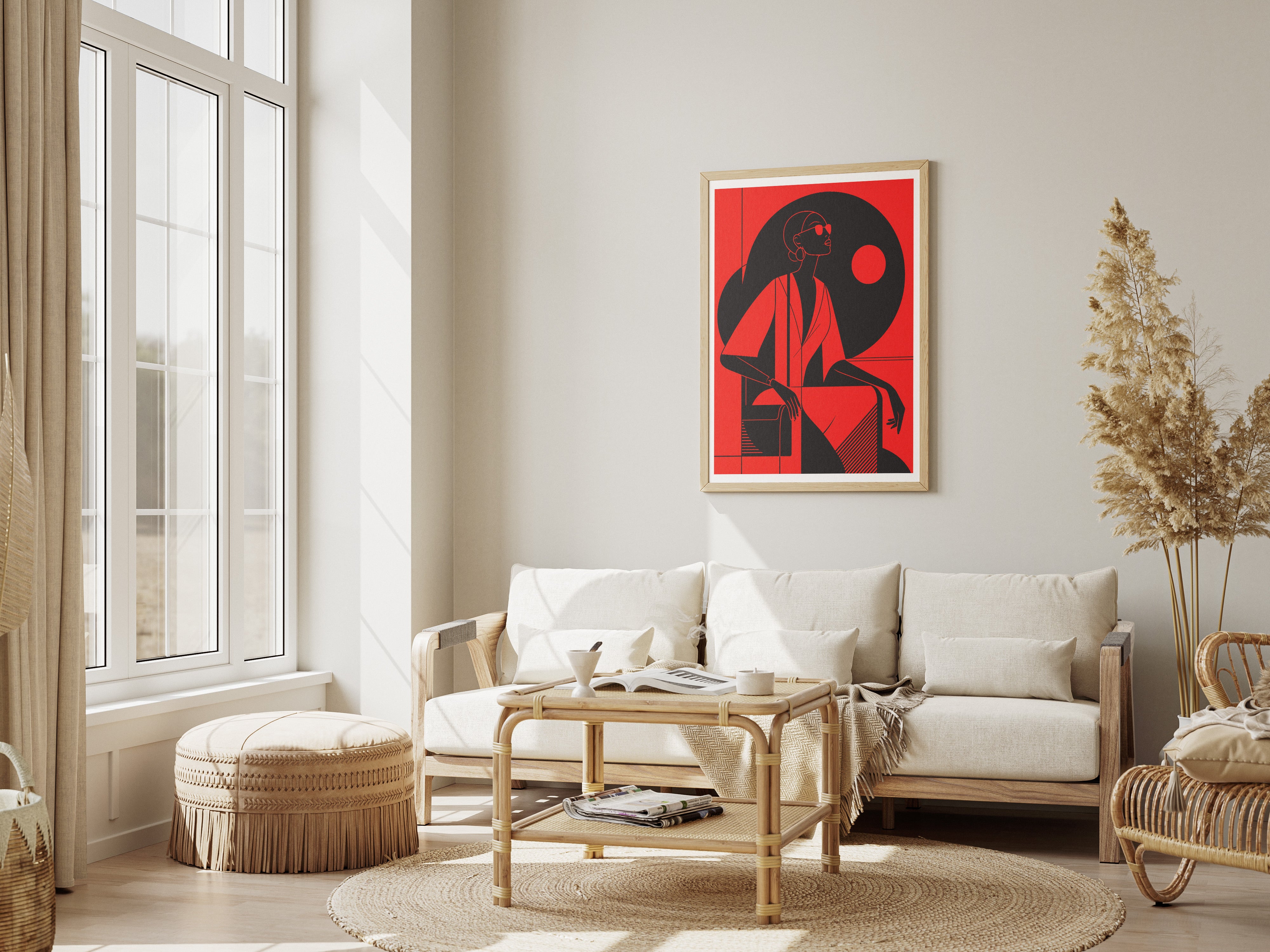 Bold Minimalist Woman Poster | Red & Black Geometric Modern Art Print