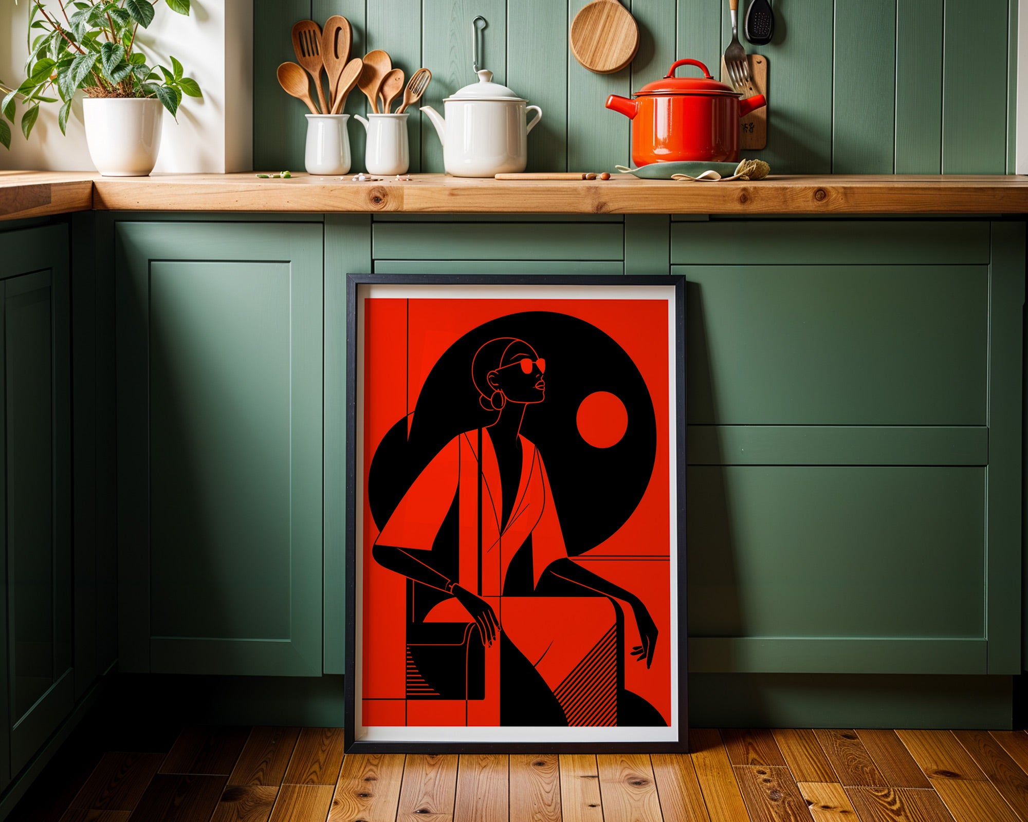 Bold Minimalist Woman Poster | Red & Black Geometric Modern Art Print