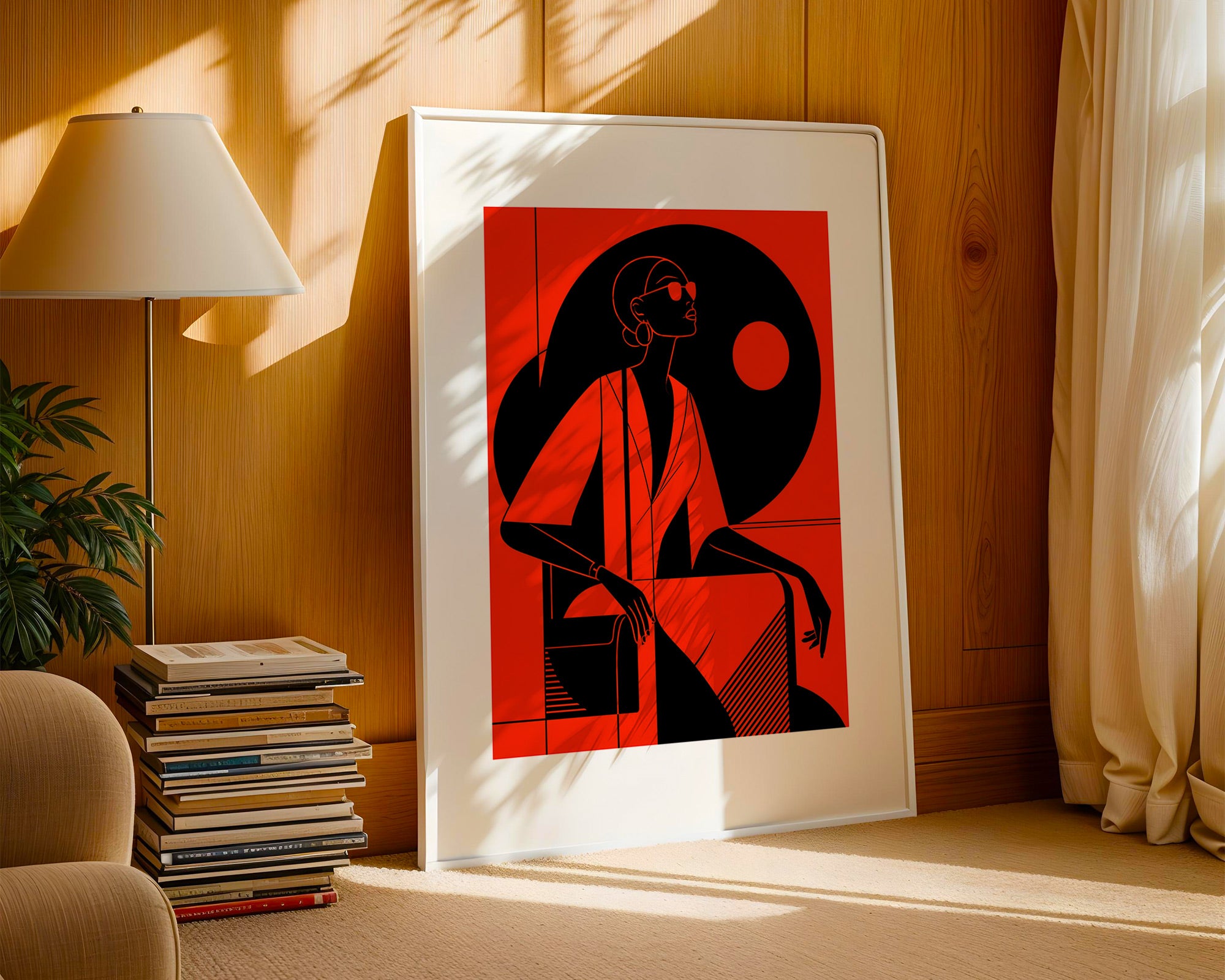 Bold Minimalist Woman Poster | Red & Black Geometric Modern Art Print