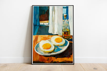 Sunny Side Up Eggs Kitchen Poster | Rustic Breakfast Food Wall Art