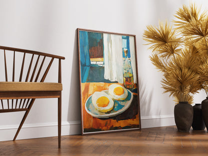 Sunny Side Up Eggs Kitchen Poster | Rustic Breakfast Food Wall Art
