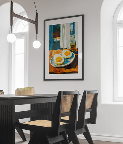 Sunny Side Up Eggs Kitchen Poster | Rustic Breakfast Food Wall Art