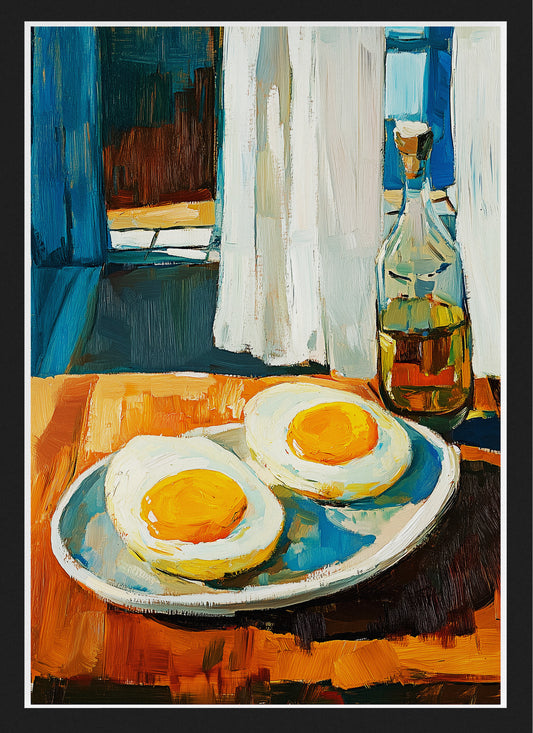 Sunny Side Up Eggs Kitchen Poster | Rustic Breakfast Food Wall Art
