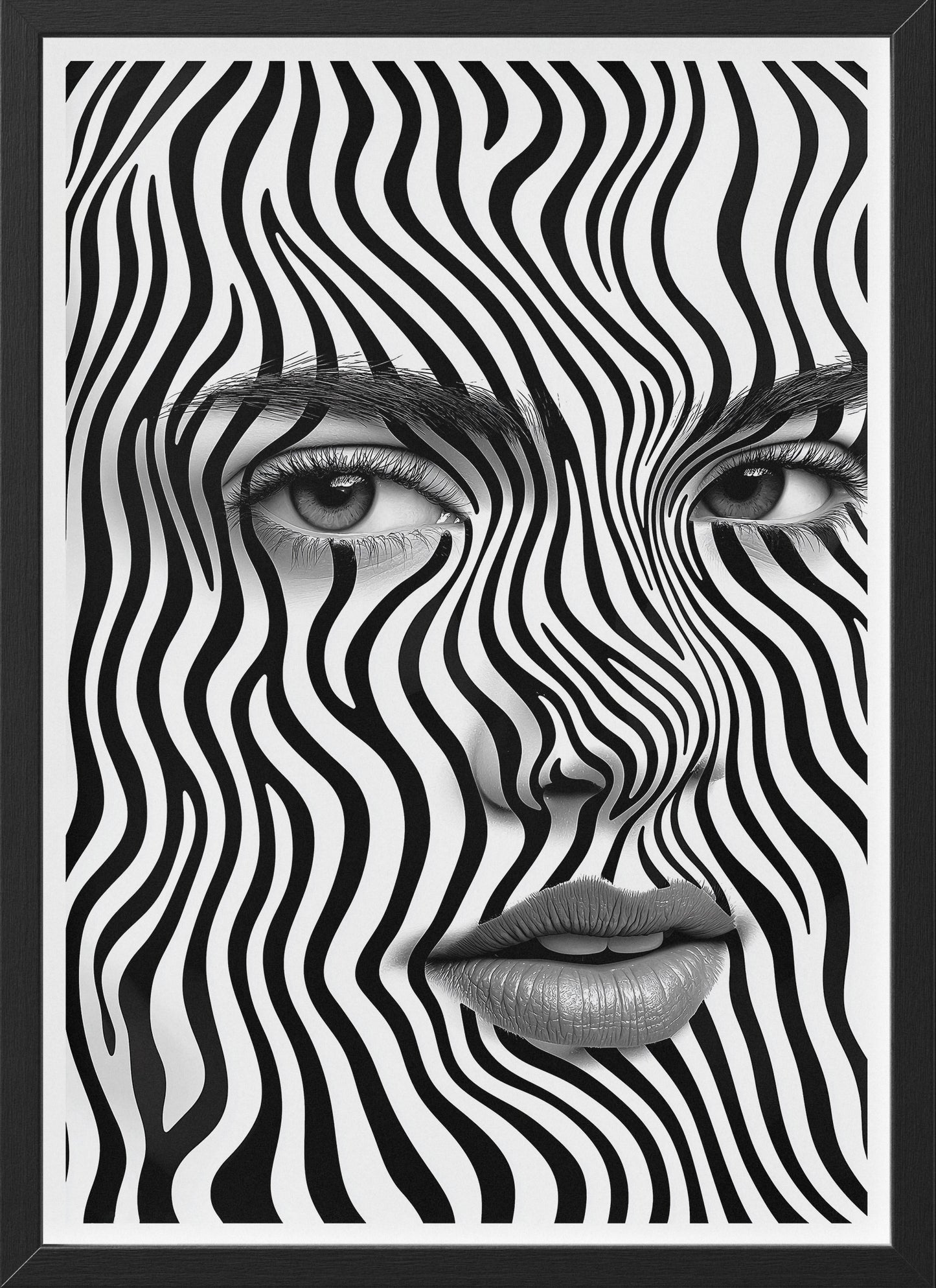 Black and White Optical Illusion Face Art | Surreal Abstract Monochrome Wall Poster