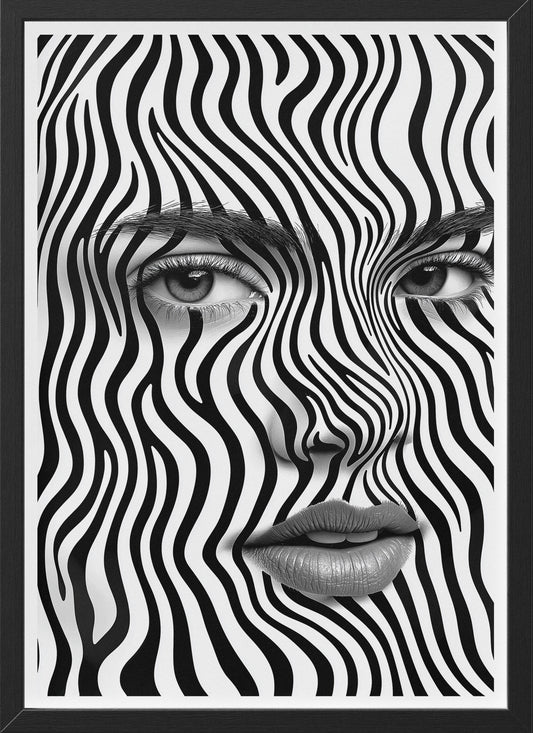 Black and White Optical Illusion Face Art | Surreal Abstract Monochrome Wall Poster