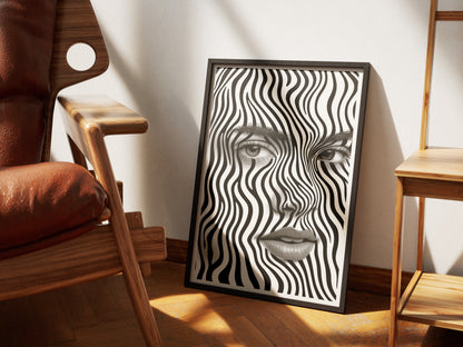 Black and White Optical Illusion Face Art | Surreal Abstract Monochrome Wall Poster