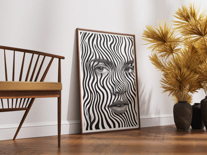 Black and White Optical Illusion Face Art | Surreal Abstract Monochrome Wall Poster
